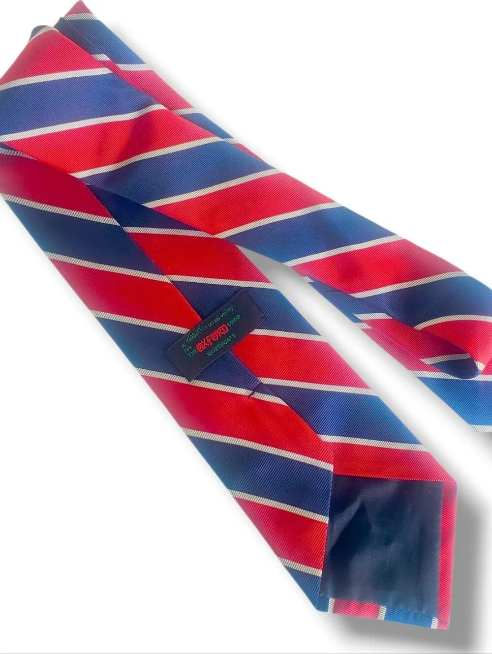 Vintage Oxford Shop Necktie Red Blue Striped Silk Tie Classic Diagonal Stripes